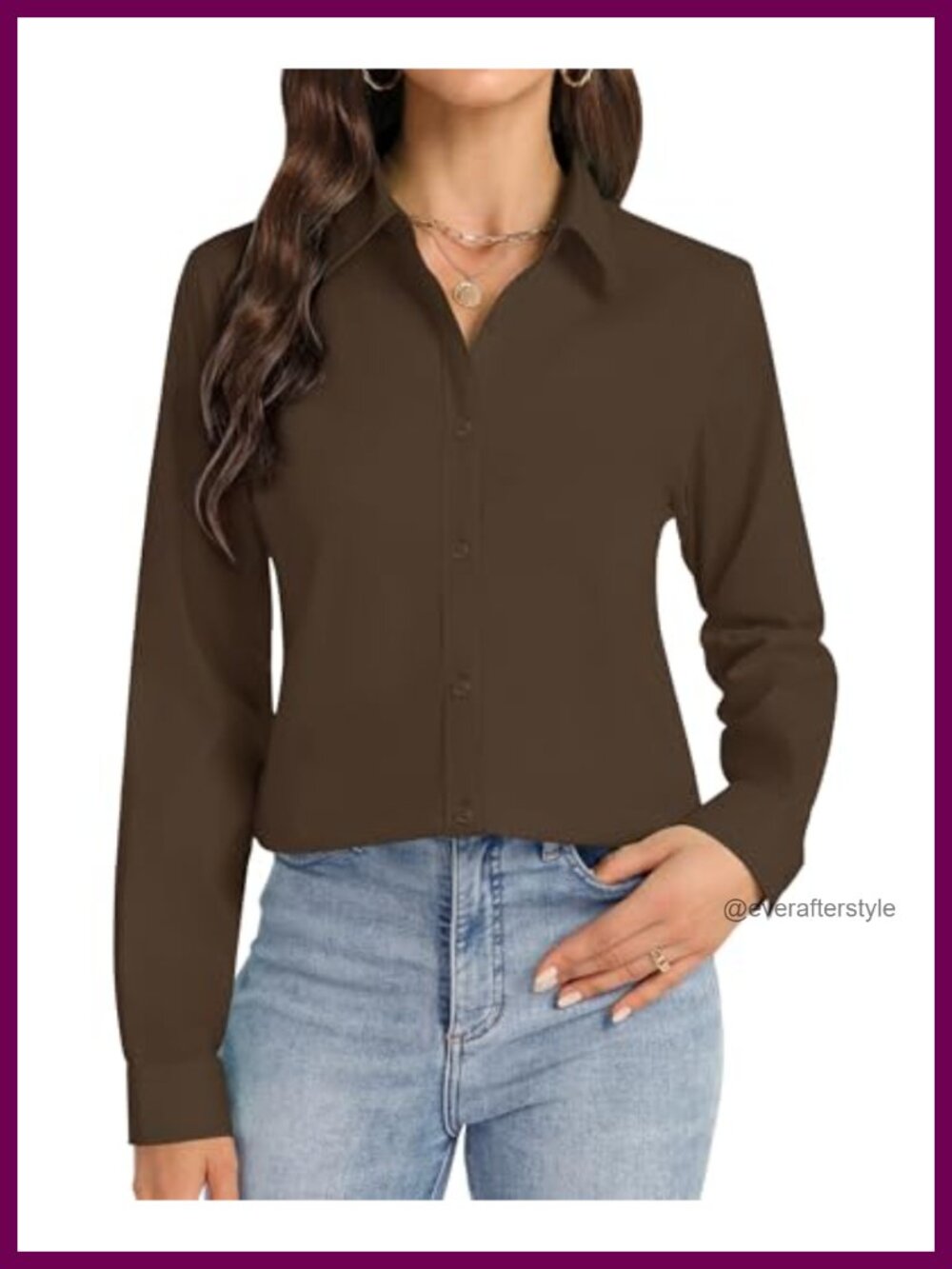 Women's Button Down Shirt Stretch Collared Long Sleeve Dress Shirt